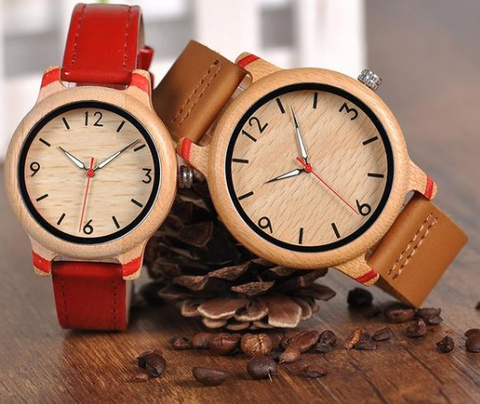 PERSONALISED Handcrafted Bamboo Quartz Watches with Leather strap