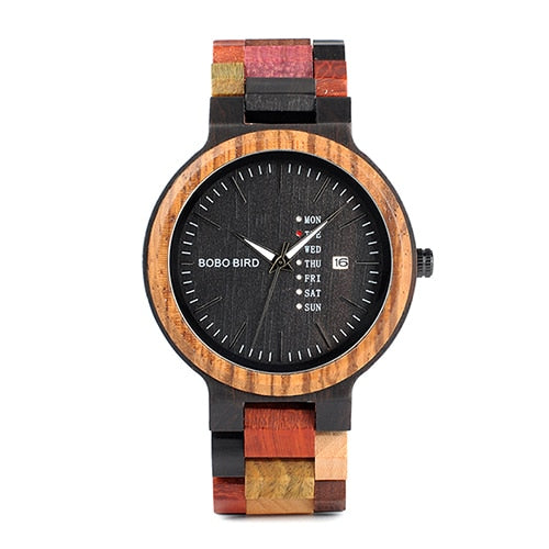 PERSONALISED Unisex Bamboo Quartz movement watch with day and date display